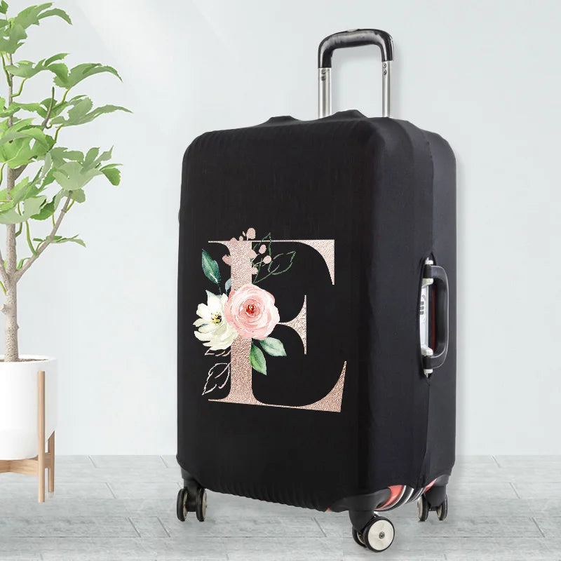 Watercolor Flowers Peach Rose Letters Luggage Cover 18-32 Inch