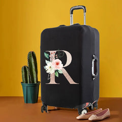 Watercolor Flowers Peach Rose Letters Luggage Cover 18-32 Inch