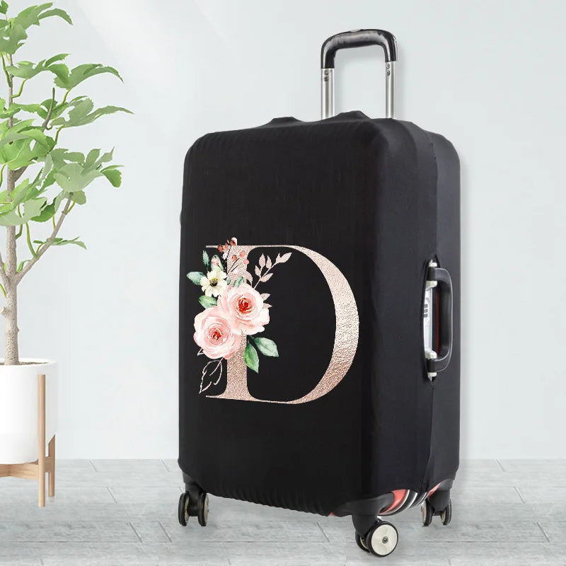 Watercolor Flowers Peach Rose Letters Luggage Cover 18-32 Inch
