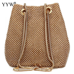 Zinc Alloy Bucket Bag Small Clutch With Rhinestones