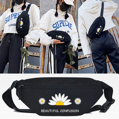 Golden Daisy Print Waist Bag Sport Fanny Pack Casual Bum Bag