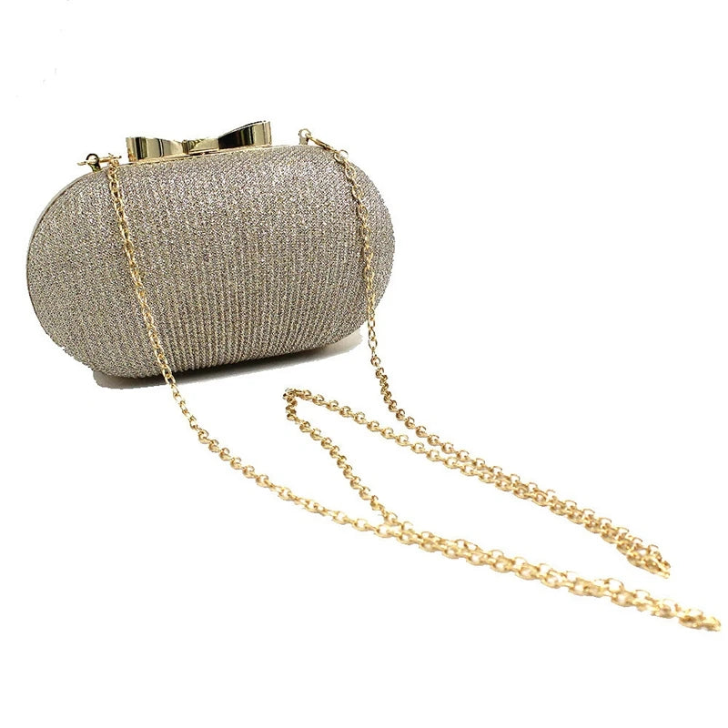 Golden Evening Clutch Bag Metal Bow Clutches