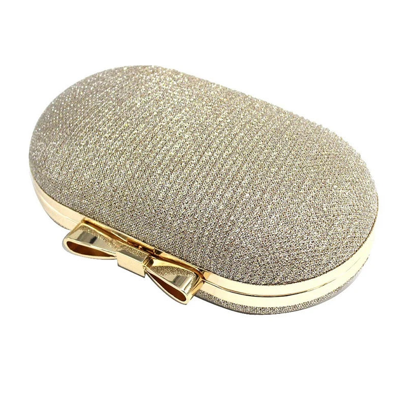 Golden Evening Clutch Bag Metal Bow Clutches