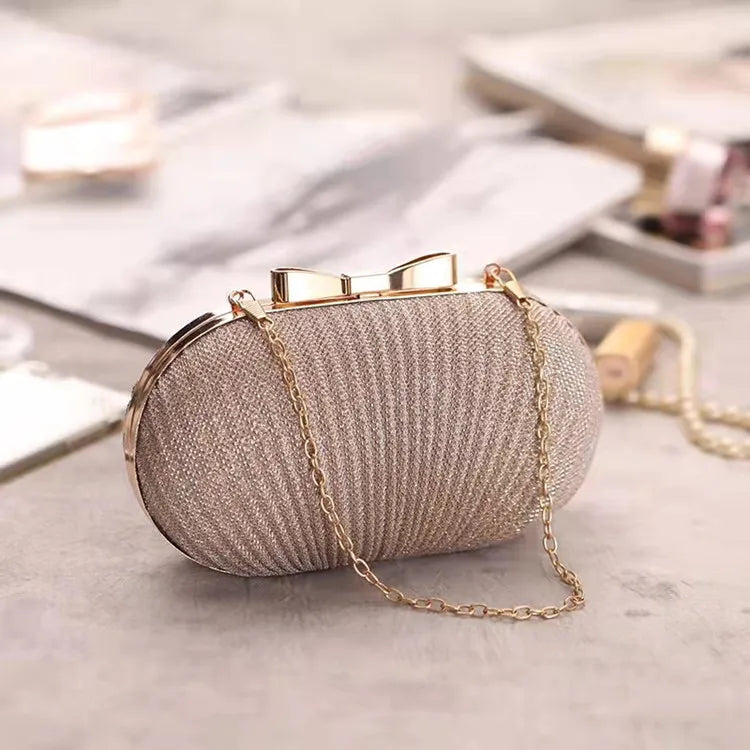 Golden Evening Clutch Bag Metal Bow Clutches
