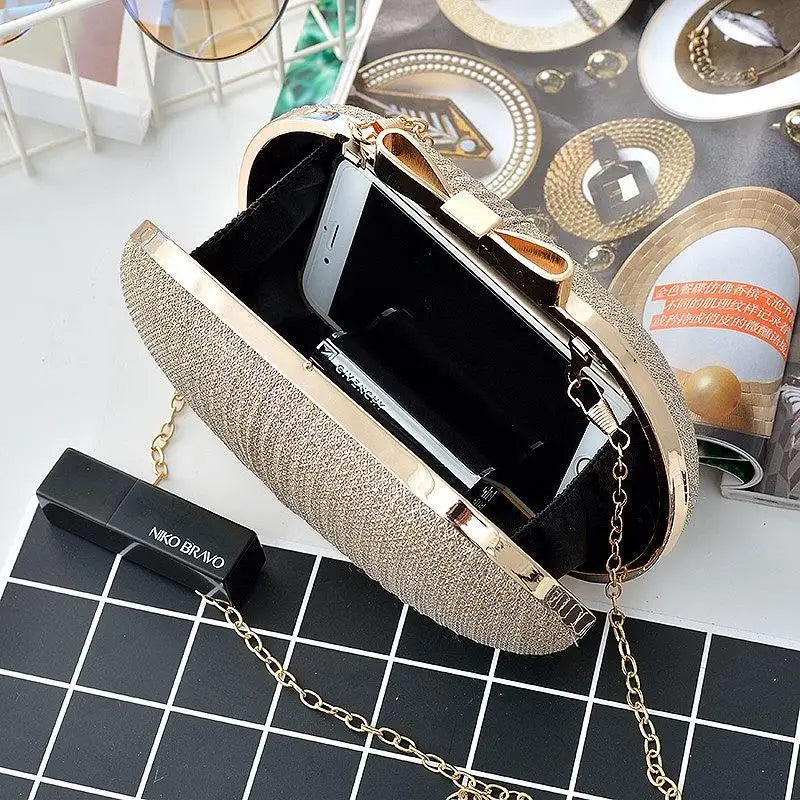 Golden Evening Clutch Bag Metal Bow Clutches