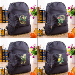 Golden Flower Letter A~Z Print Foldable Travel Backpack Lightweight Bag