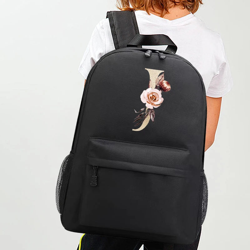 Golden Letters Print Backpack Travel Women Casual Shoulder Bag