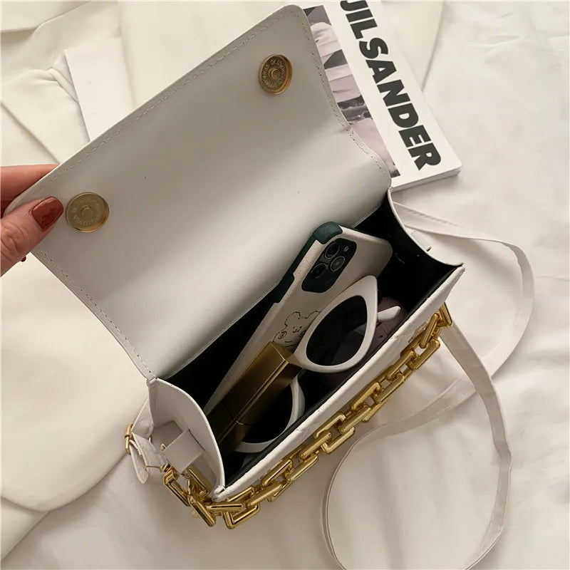 Metal Chain Crossbody Messenger Bag Plaid Shoulder Bag Women's Bag