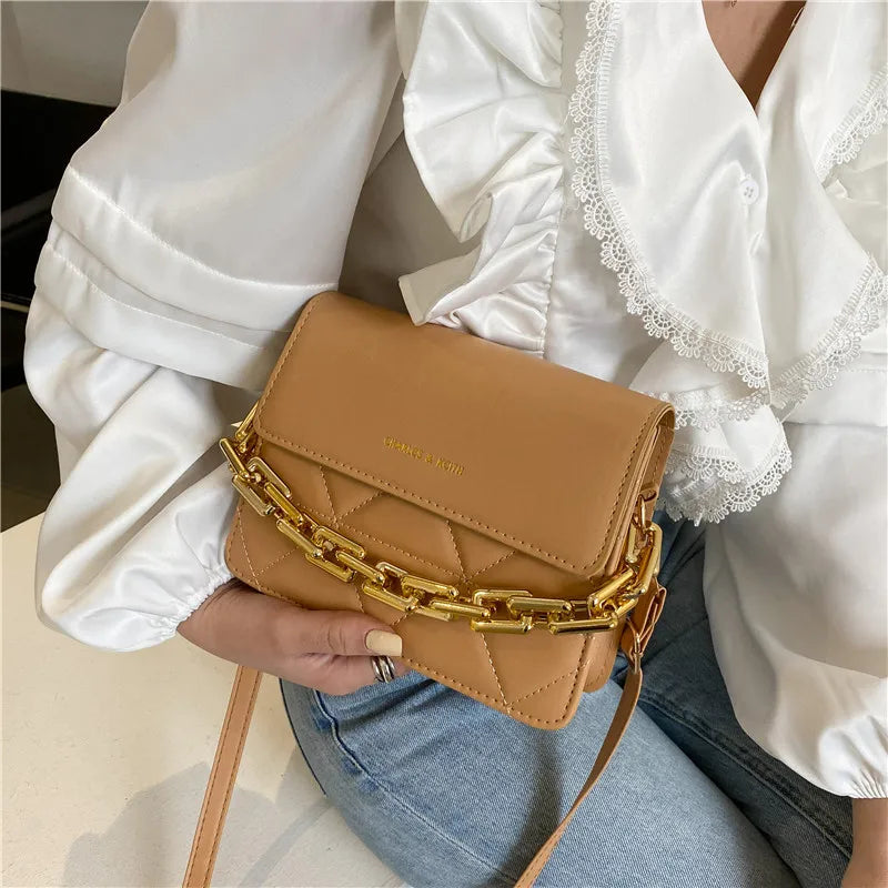 Metal Chain Crossbody Messenger Bag Plaid Shoulder Bag Women's Bag