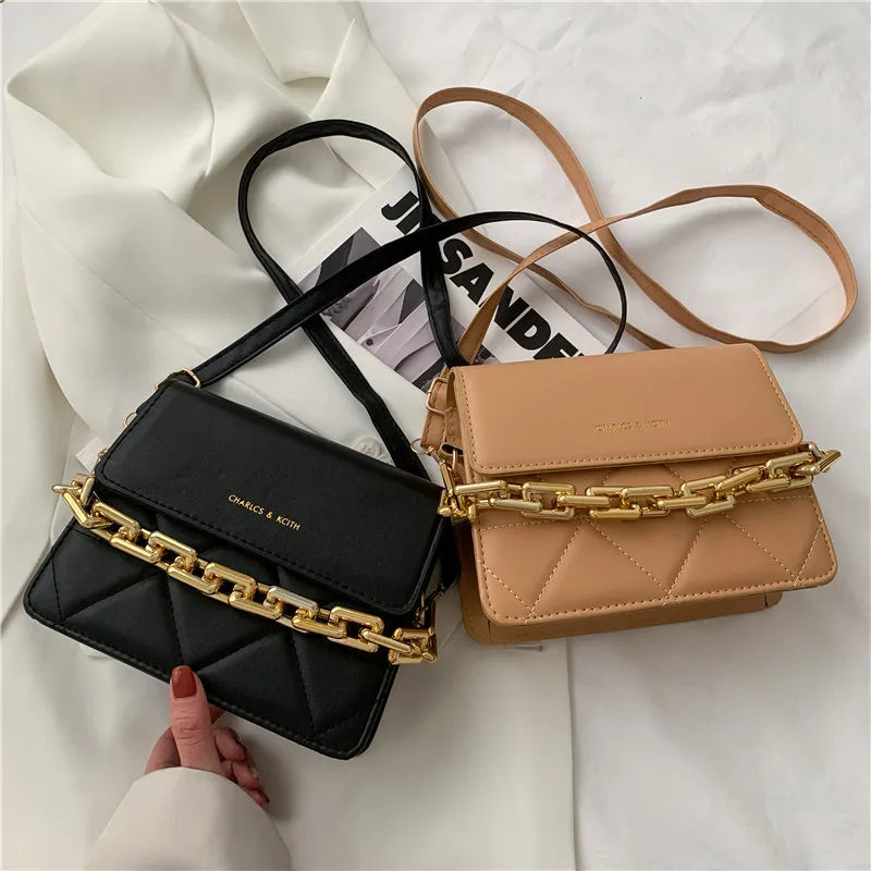 Metal Chain Crossbody Messenger Bag Plaid Shoulder Bag Women's Bag