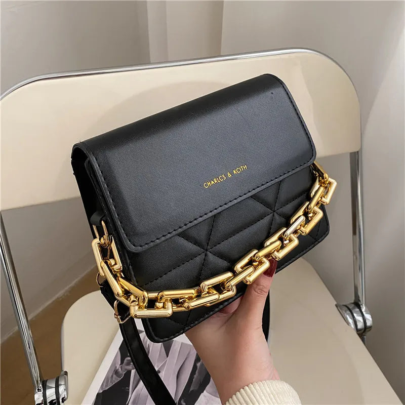 Metal Chain Crossbody Messenger Bag Plaid Shoulder Bag Women's Bag
