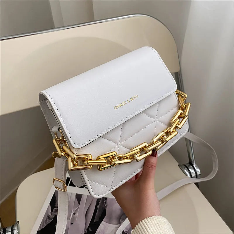 Metal Chain Crossbody Messenger Bag Plaid Shoulder Bag Women's Bag