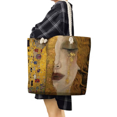 Golden Oil Painting Printed Shopping Bag Foldable Eco Friendly Tote
