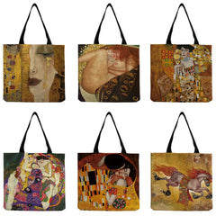 Golden Oil Painting Tears Tote Bag Gustav Klimt Ladies Handbag