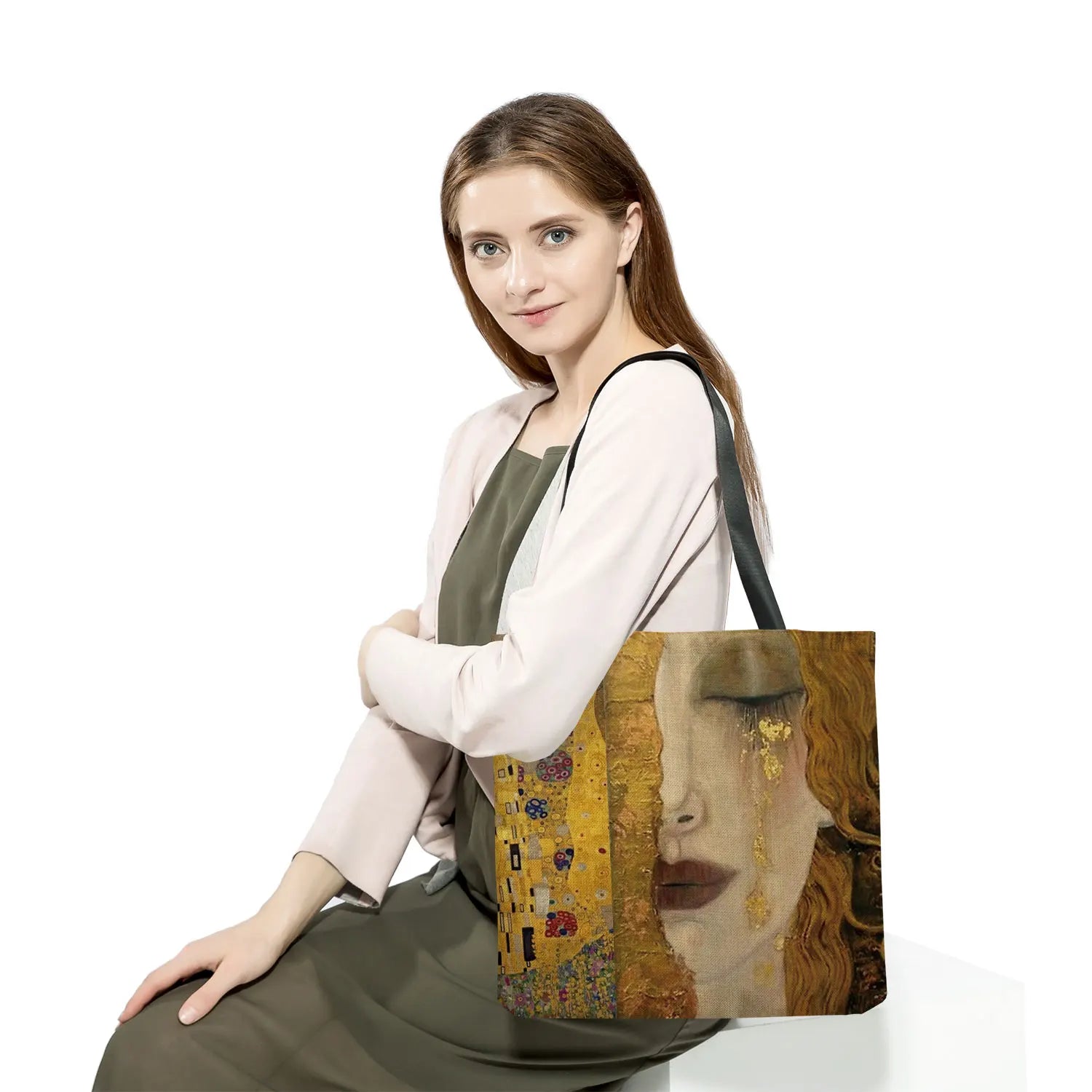 Golden Oil Painting Tears Tote Bag Gustav Klimt Ladies Handbag