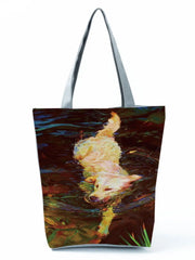 Golden Retriever Oil Painting Dog Print Shopping Bags for Groceries