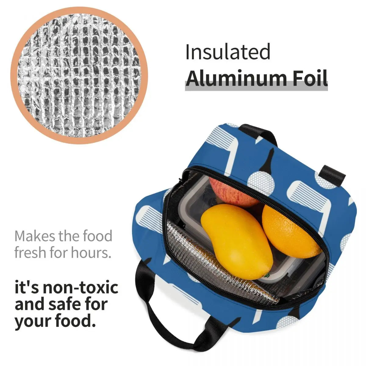 Golf Pattern Insulated Lunch Bag for Women Waterproof Sports Thermal Cooler Tote