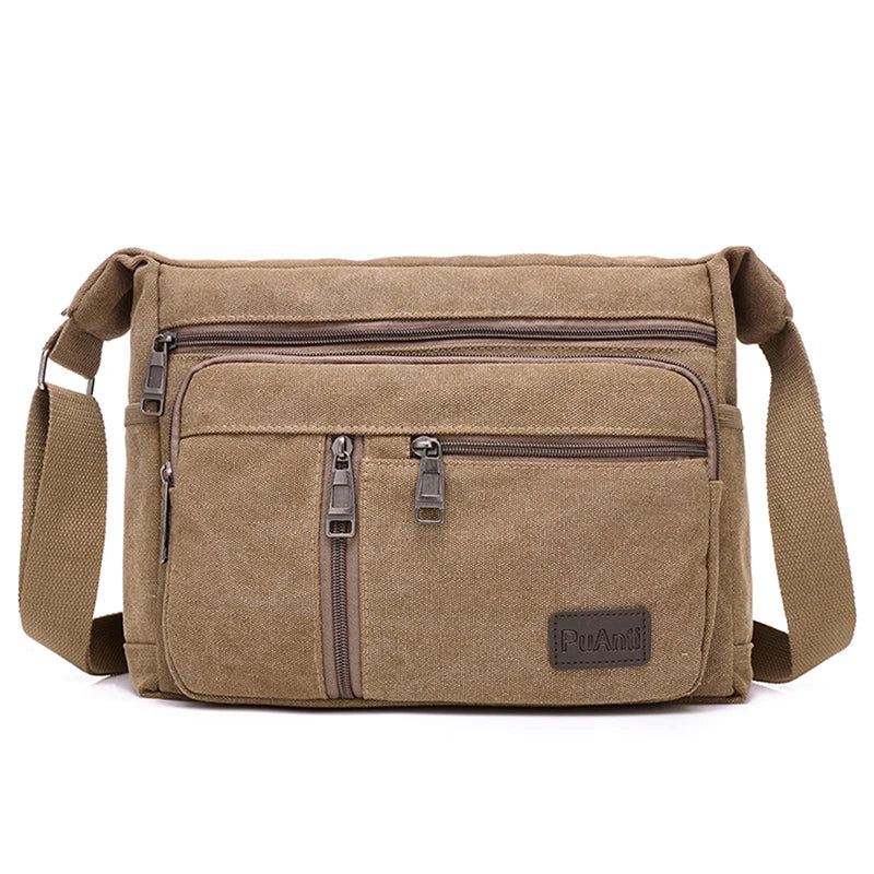 Canvas Men Travel Shoulder Bag Outdoor Retro Zipper School Crossbody
