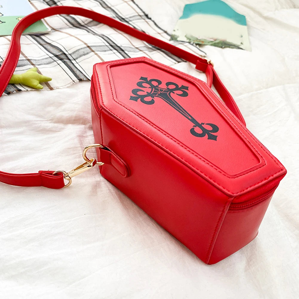 Gothic Crossbody Coffin Shape Shoulder Handbag for Halloween Party