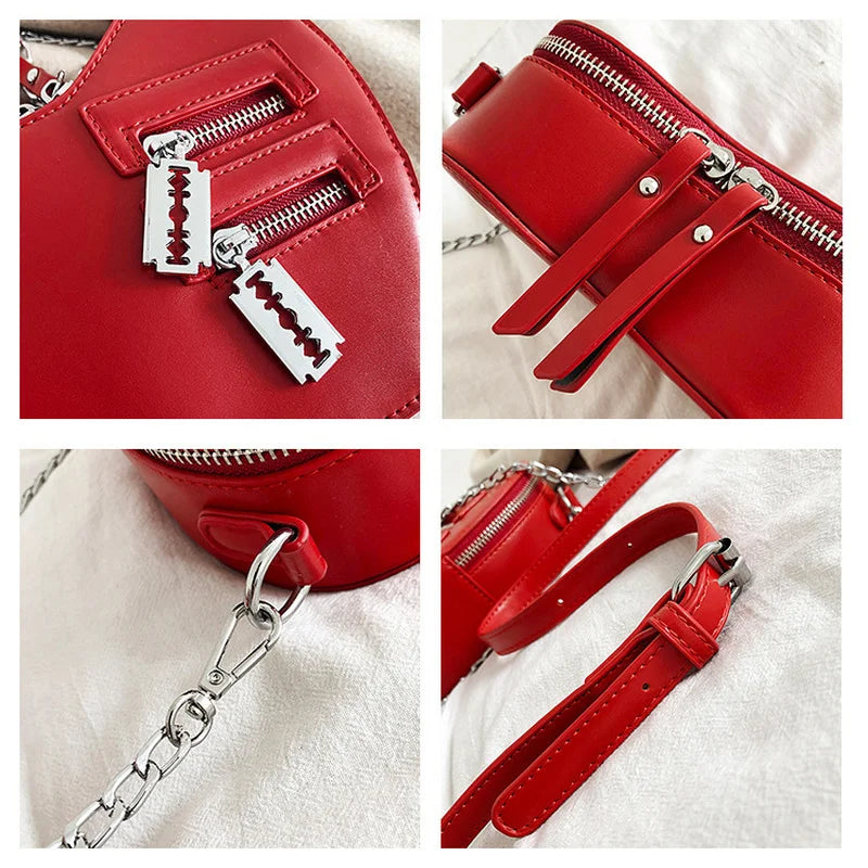 Gothic Heart Blade Zipper Chain Crossbody Bags for Women Girl