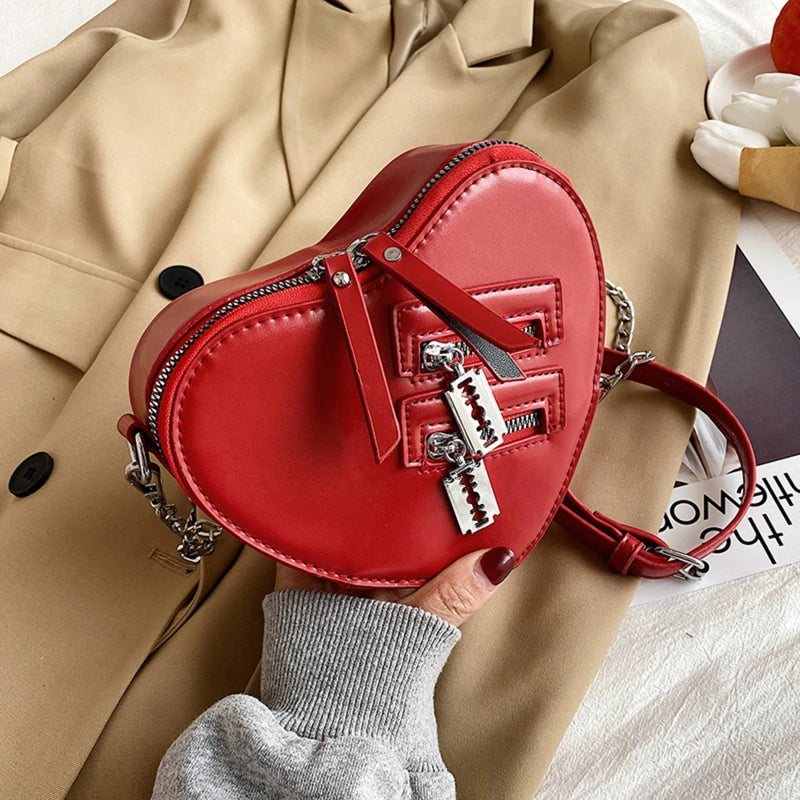 Gothic Heart Blade Zipper Crossbody Bag Women Girl Shoulder Purse Handbag