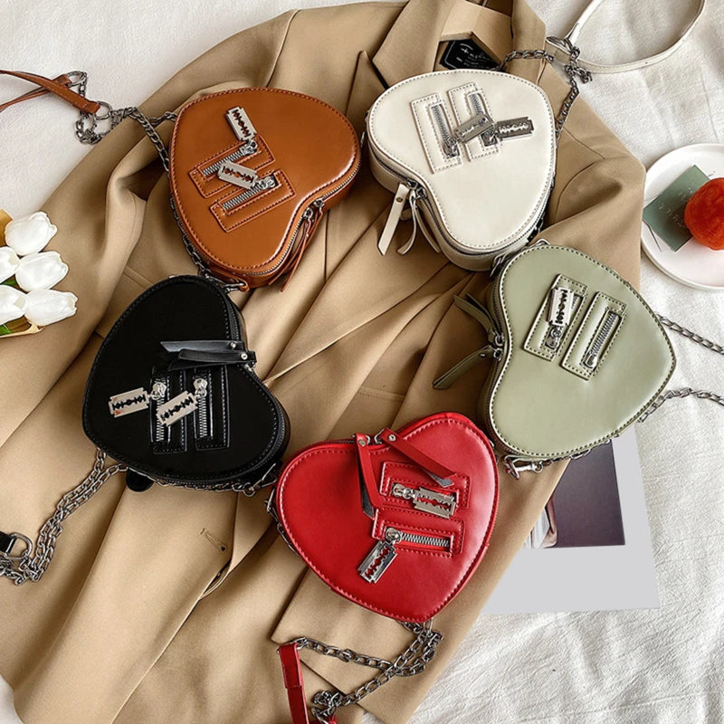 Gothic Heart Blade Zipper Crossbody Bag Women Girl Shoulder Purse Handbag