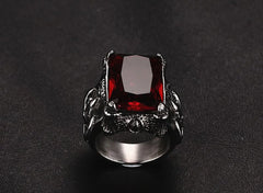 Vintage Red Zircon Gothic Men's Ring Titanium Stainless Steel Jewelry