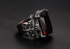 Vintage Red Zircon Gothic Men's Ring Titanium Stainless Steel Jewelry
