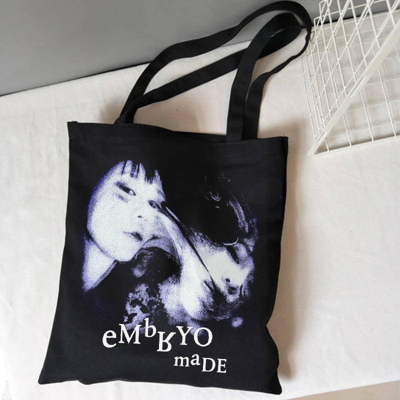 Gothic Horror Face Print Canvas Shoulder Bag