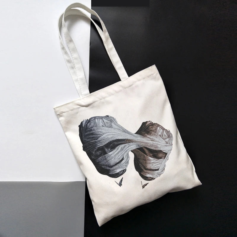 Gothic Horror Face Print Canvas Shoulder Bag