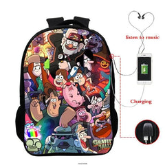 Gravity Falls USB Backpack for Teenagers School Bagpack