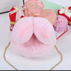 Gray Faux Fur Bag Winter Chains Rabbit Shaped Girls Princess Furry Plush C