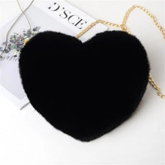 Gray Lady Faux Fur Women Bag Winter Chains Heart Shaped Girls Princess Furry Plu