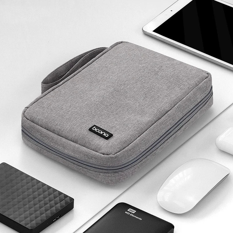 Gray USB Cable Storage Bag Travel Kit Tablet Protective Accessories