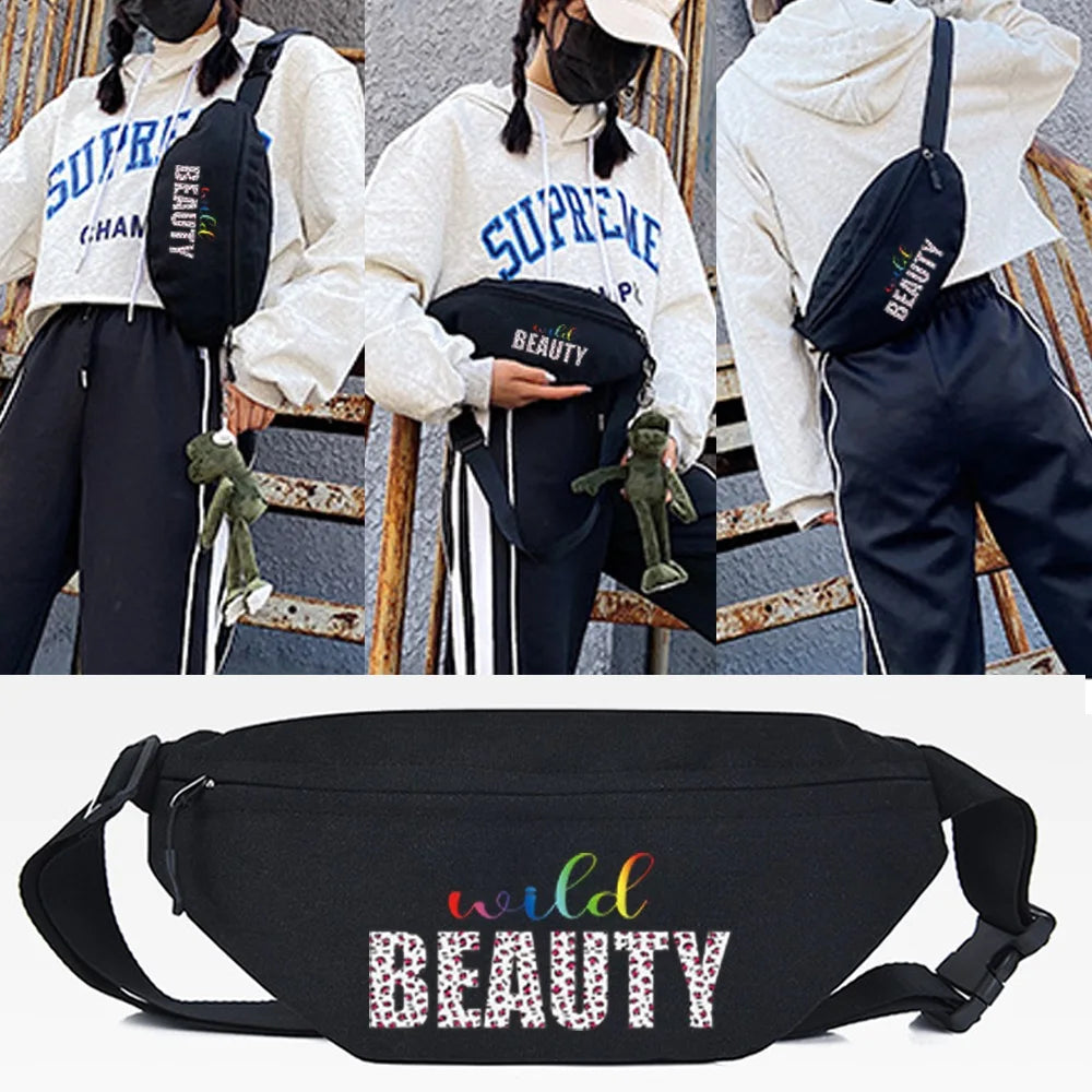 Green Heart Printing Waist Bags Travel Cross Shoulder Bag Fanny Chest Bag