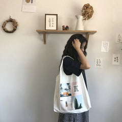 Green Plant Canvas Bag Art Large Capacity Daily Single Shoulder Tote Bag