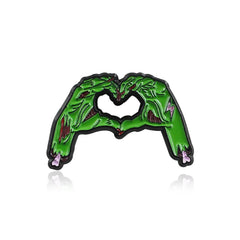 Green Skull Hands Skeleton Brooch Enamel Pin Gothic Halloween Jewelry