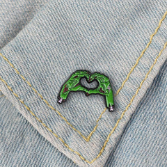 Green Skull Hands Skeleton Brooch Enamel Pin Gothic Halloween Jewelry