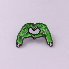 Green Skull Hands Skeleton Brooch Enamel Pin Gothic Lapel Denim Shirt Bag