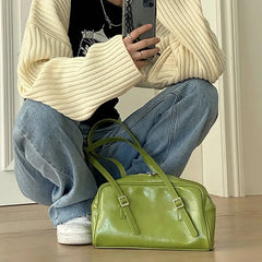 Green Women's Tote Bag PU Leather Handbag Large Capacity Casual Shopper Bolso