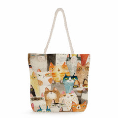 Eco Storage Handbag Women Shopping Bag Cat Print