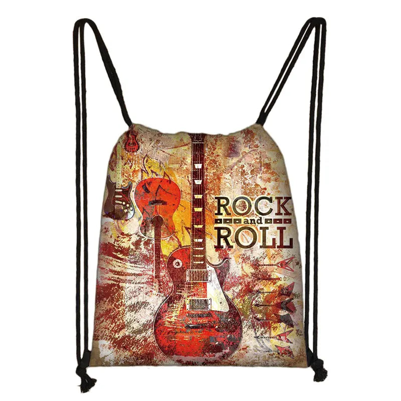 Guitar Music Notes Backpack Drawstring Bag for Travel
