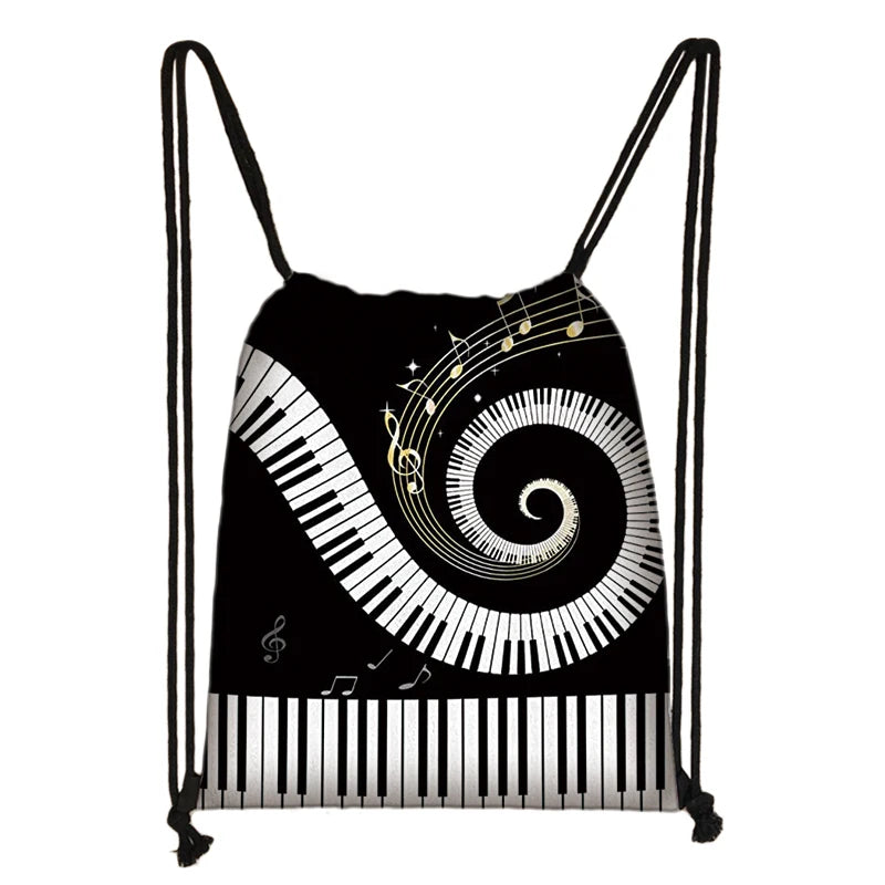 Guitar Music Notes Backpack Drawstring Bag for Travel