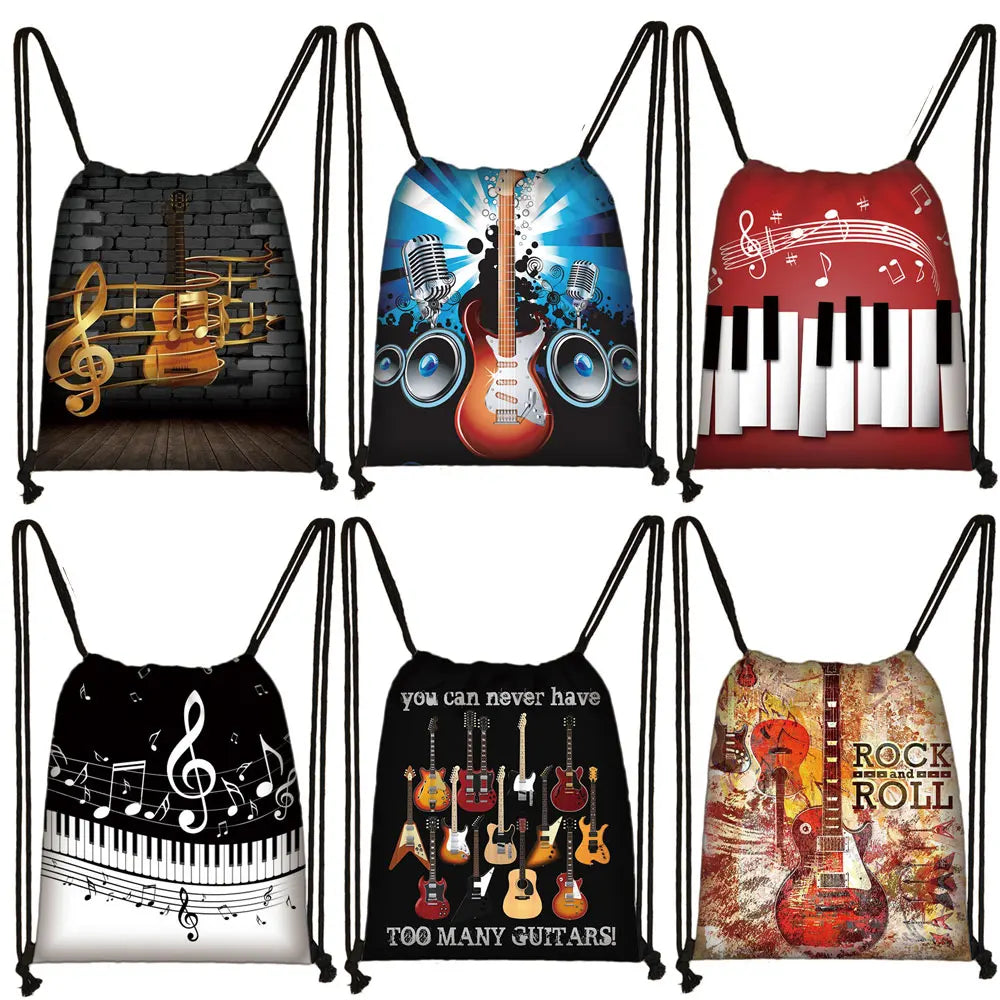 Guitar Music Notes Backpack Drawstring Bag for Travel