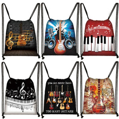 Guitar Music Notes Backpack Drawstring Bag for Travel