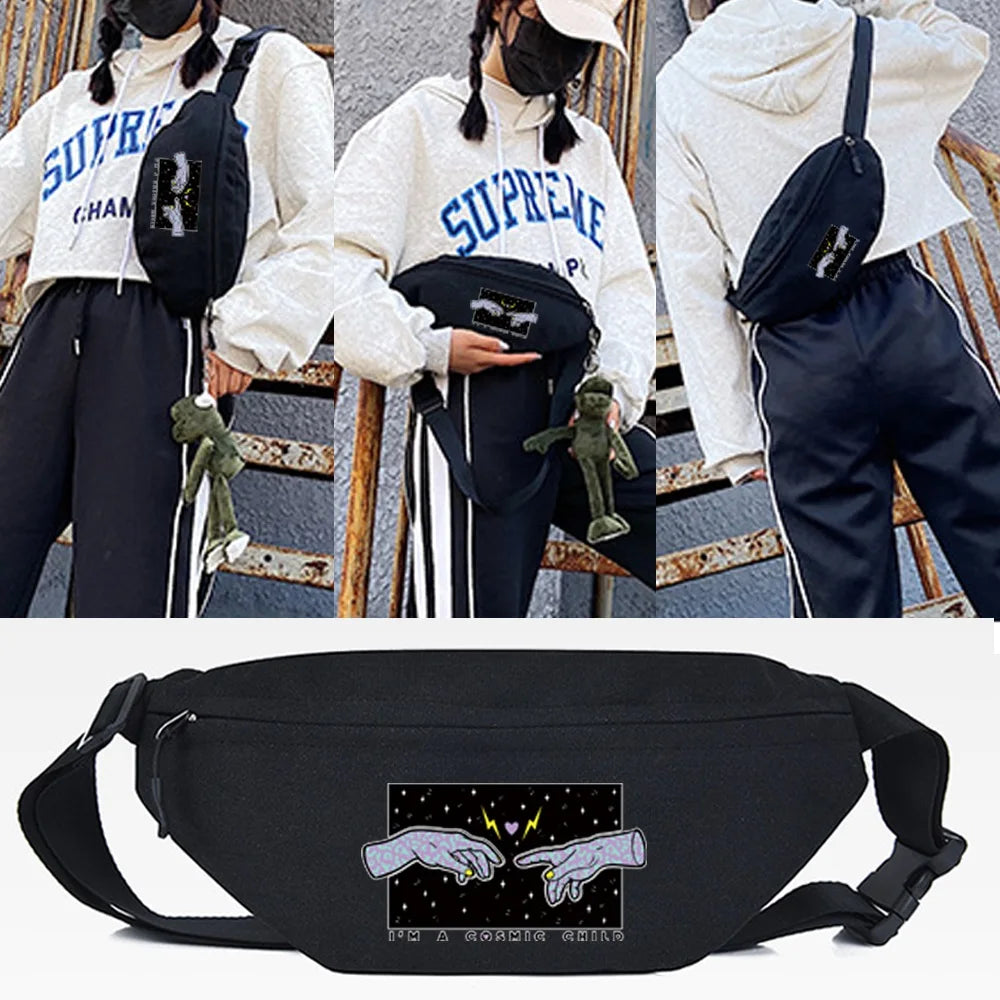 Gun Gesture Print Waist Bag Chest Pack Purse Canvas Crossbody Shoulder Bag