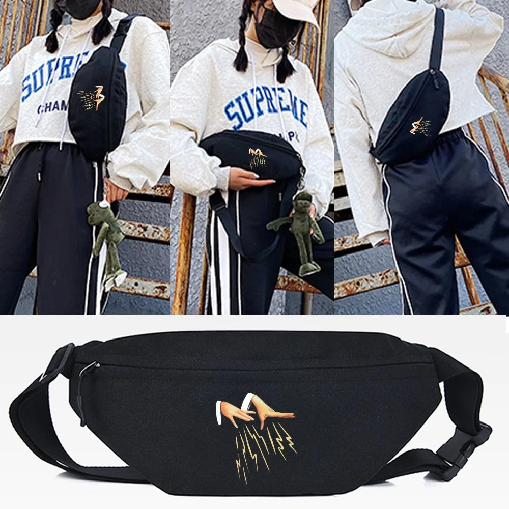 Gun Gesture Print Waist Bag Chest Pack Purse Canvas Crossbody Shoulder Bag