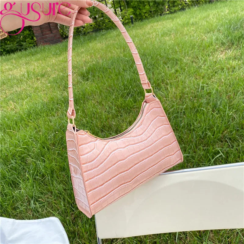 Crocodile Pattern PU Leather Shoulder Bag Armpit Bag Retro Women Handbag