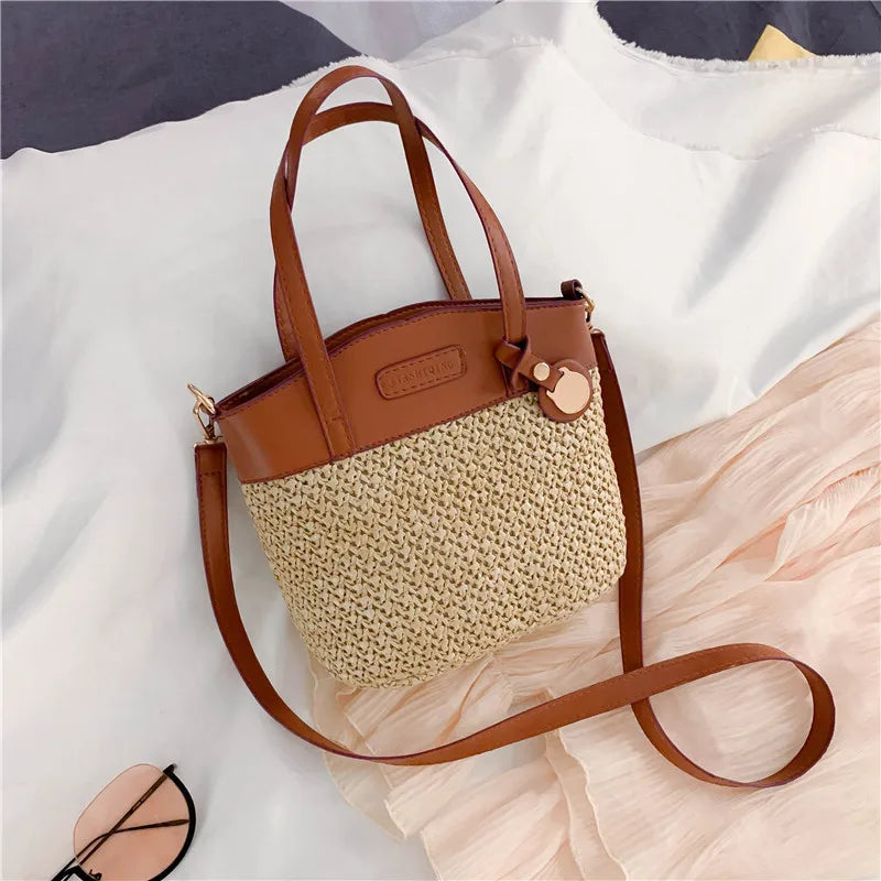 Casual Rattan Straw Bag Small Purse Handbags Summer Beach Crossbody