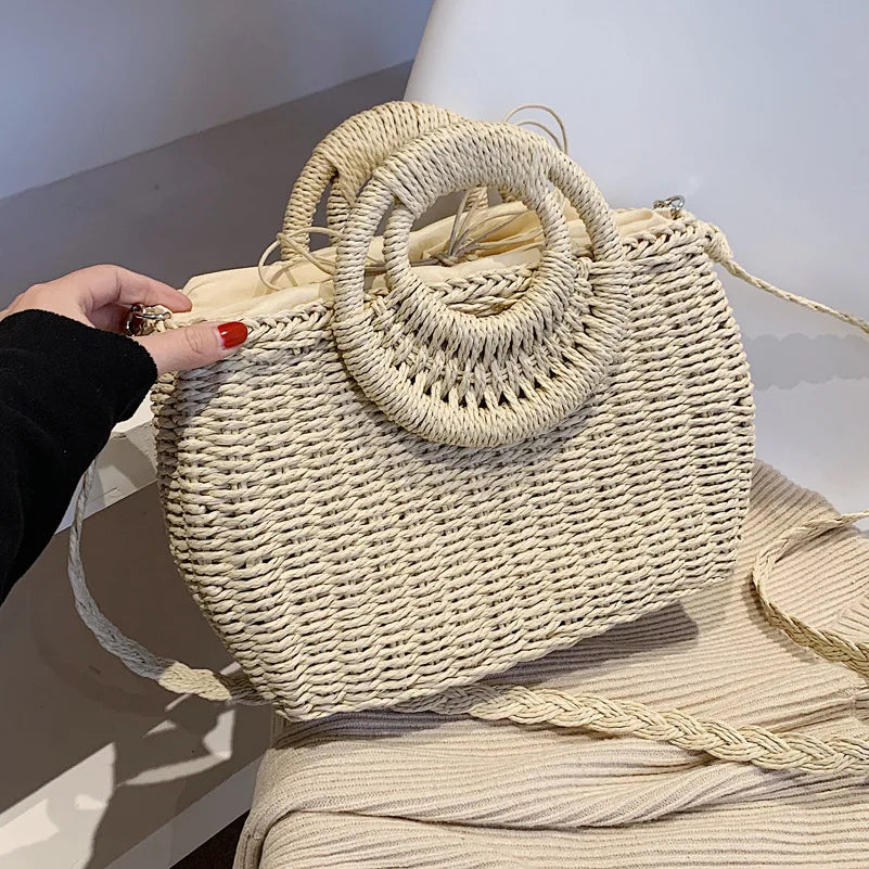 Straw Crossbody Handbags Round-Handle Large Totes